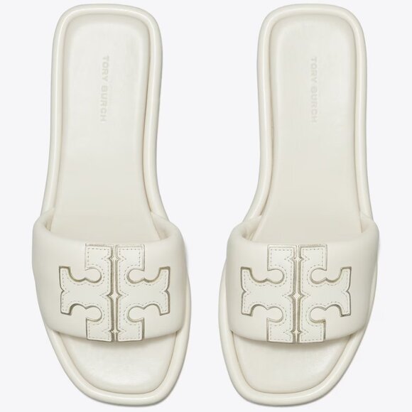 Tory Burch Women's Double T Leather Sport Slide Light Cream Gold Box Dust bag - Picture 2 of 11